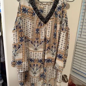Lane Bryant Blue and Orange Patterned Blouse